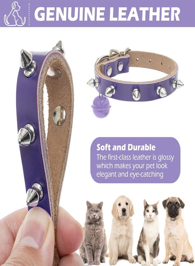 BINGPET Adjustable Leather Spiked Studded Pet Collars,Genuine Leather Dog Collar with Bells,Spiked Cat Puppy Collar,Spikes Soft and Strong Real Leather Made, Adjustable for Small Dogs Puppy Cats - Image 3